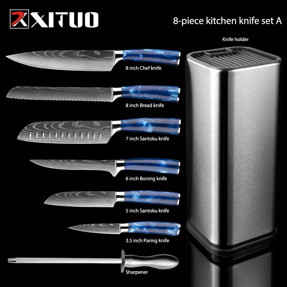 XITUO Kitchen Chef Set 4-8PCS set Knife Stainless Steel Knife Holder Santoku Utility Cut Cleaver Bread Paring Knives Scissors