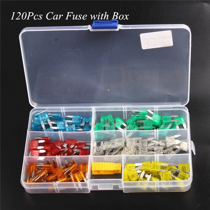 120Pcs Profile S/M Size Blade Car Fuse Assortment Set for Auto Car Truck 5/10/15/20/25/30A Fuse with Plastic Box