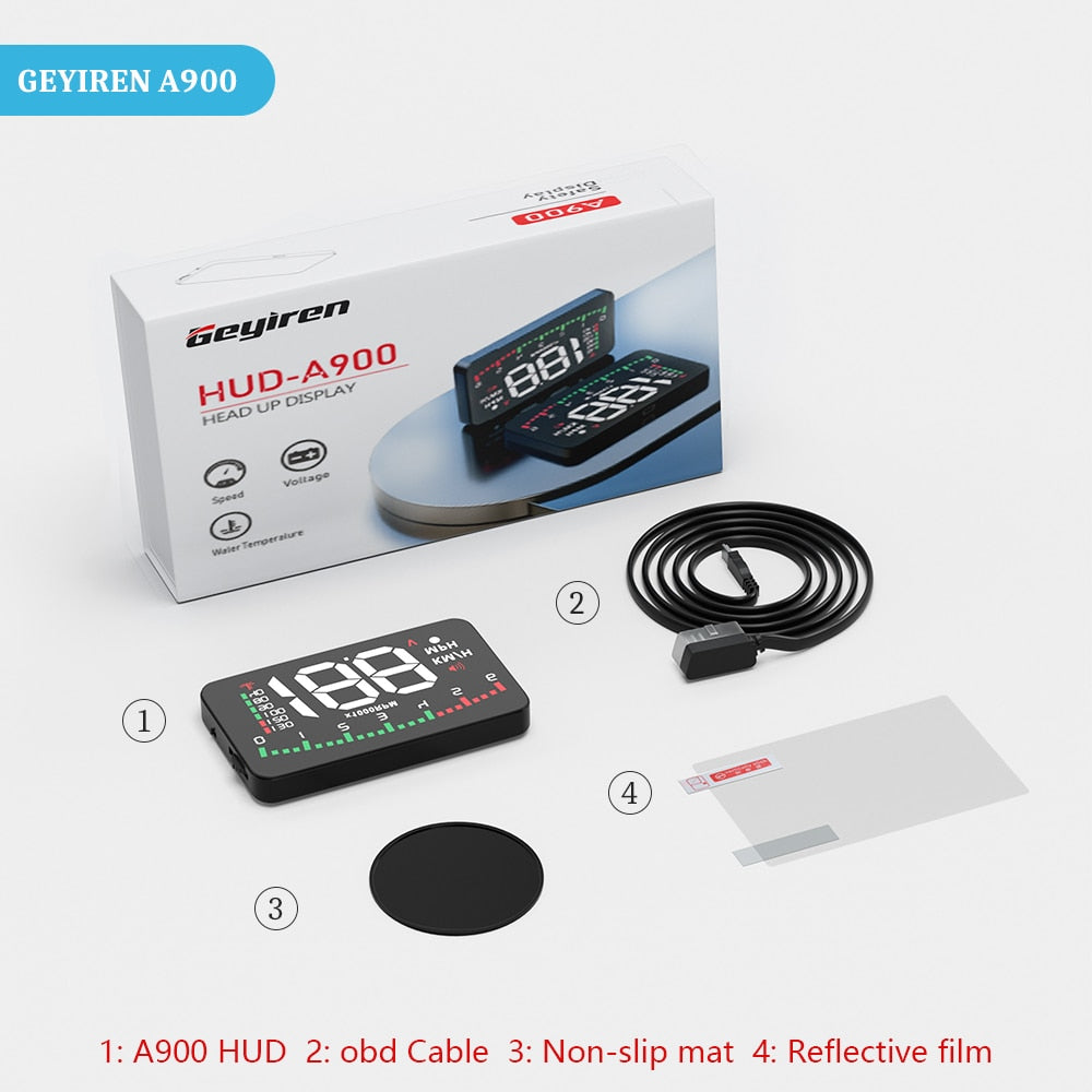 GEYIREN A900 Auto Hud Display Car Projector Alarm EOBD OBD2 Head Up Display Speedometer Windshield Electronic Accessories
