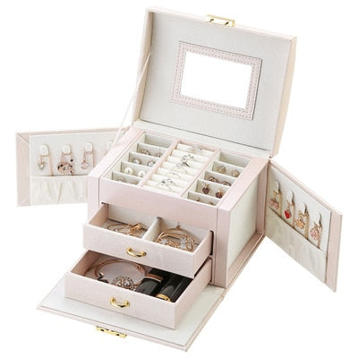 Hot Sale Luxury Jewelry Box Organizer Large PU Leather Drawer Jewellery Earring Ring Necklace Storage Case Girls Gift Casket