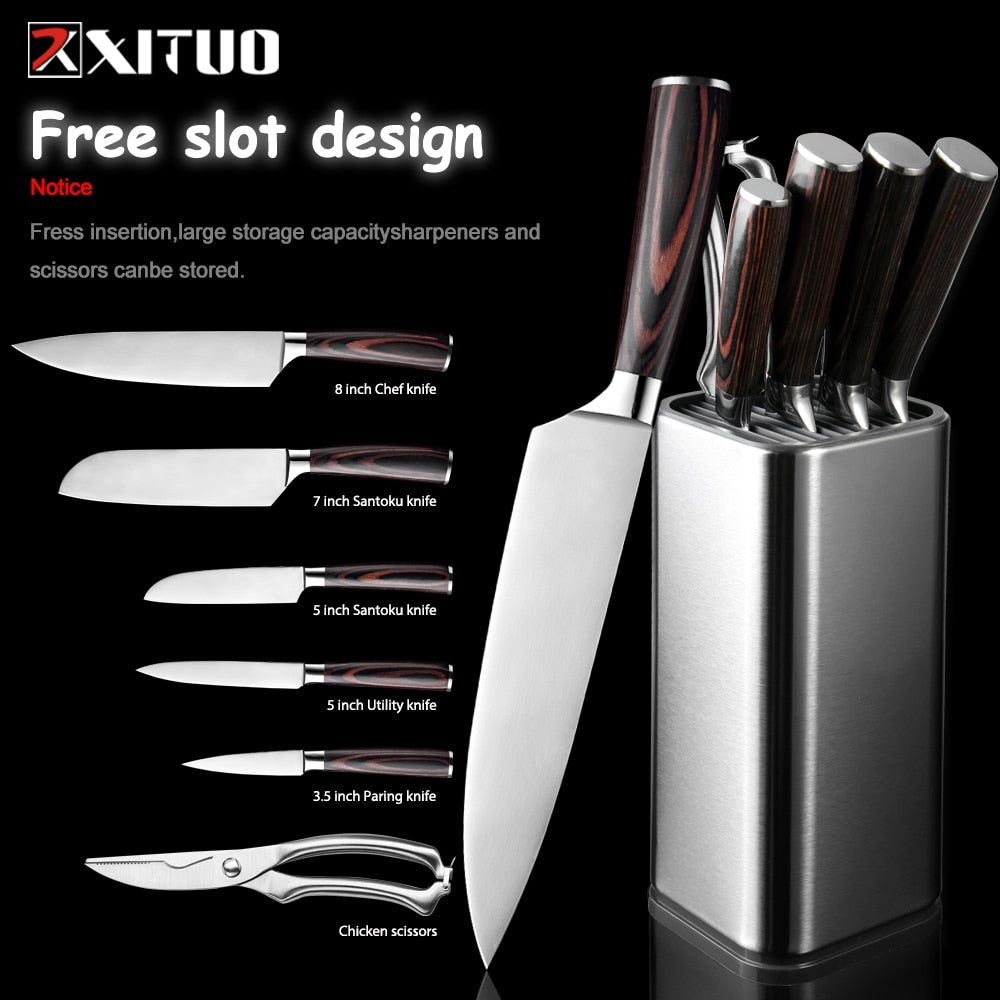 XITUO Kitchen Chef Set 4-8PCS set Knife Stainless Steel Knife Holder Santoku Utility Cut Cleaver Bread Paring Knives Scissors