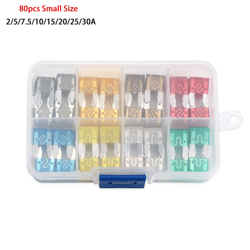 120Pcs Profile S/M Size Blade Car Fuse Assortment Set for Auto Car Truck 5/10/15/20/25/30A Fuse with Plastic Box