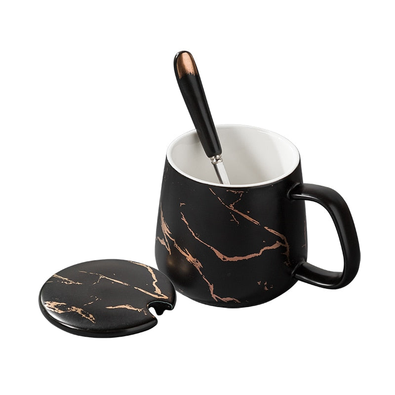 420ML Marble Couple Cup Ceramic Coffee Mug With spoon an Cover Creative Valentine's Day Wedding Birthday Gift