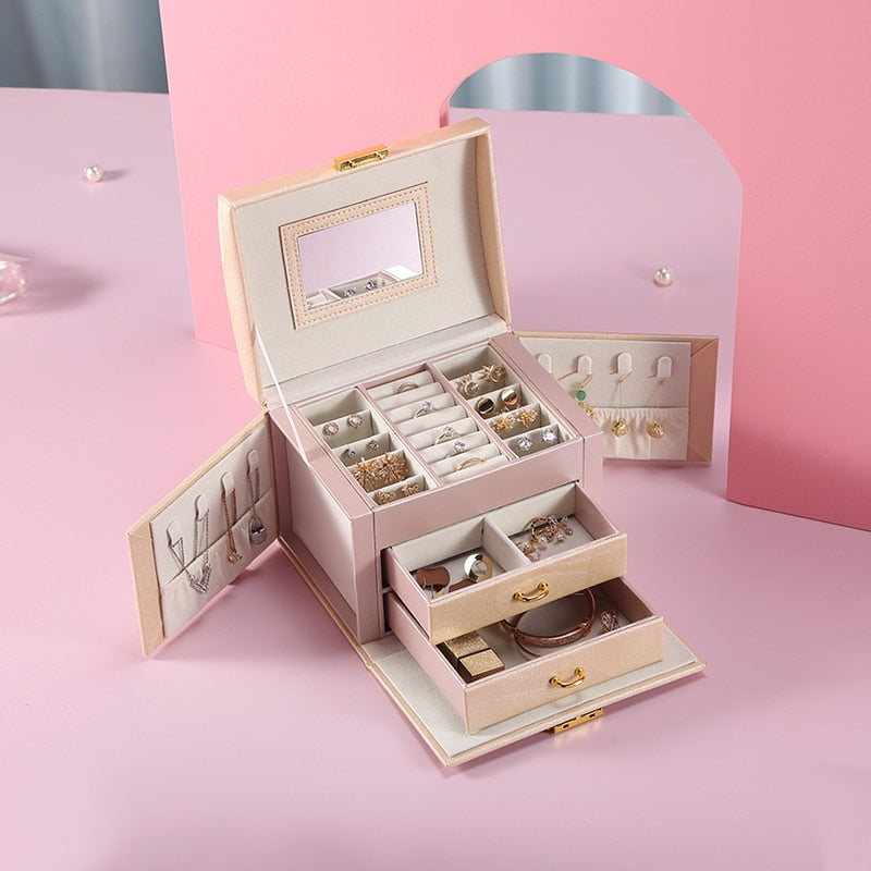 Hot Sale Luxury Jewelry Box Organizer Large PU Leather Drawer Jewellery Earring Ring Necklace Storage Case Girls Gift Casket