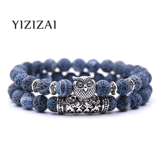 YIZIZAI Owl Bracelet Jewelry Stone Bracelets Men Women Pulseira Masculina Feminina Bileklik Pulseras Mujer Bijoux Armband set