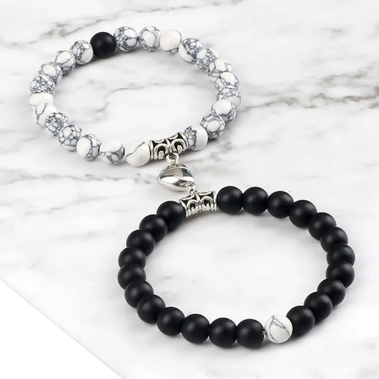 Hot Sale 2Pcs/Set Beads Bracelet For Lovers Natural Stone Distance Heart Magnet Couple Bracelets Friendship Fashion Jewelry Gift