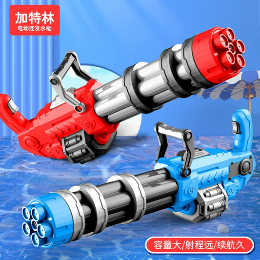 Gatling Electric Water Gun Artificial High-Pressure Strong Continuous Hair Water Pistols Large Capacity Long-Range Water Gun for Children and Boys