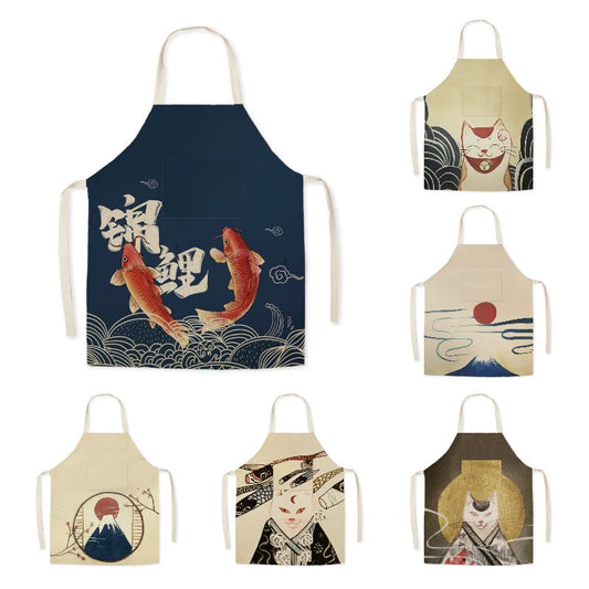 Pocket Fabric Japanese Style Gift Household Chinese Fad Oil-Proof Painting Kitchen Adult Sleeveless Neck-Hanging Apron