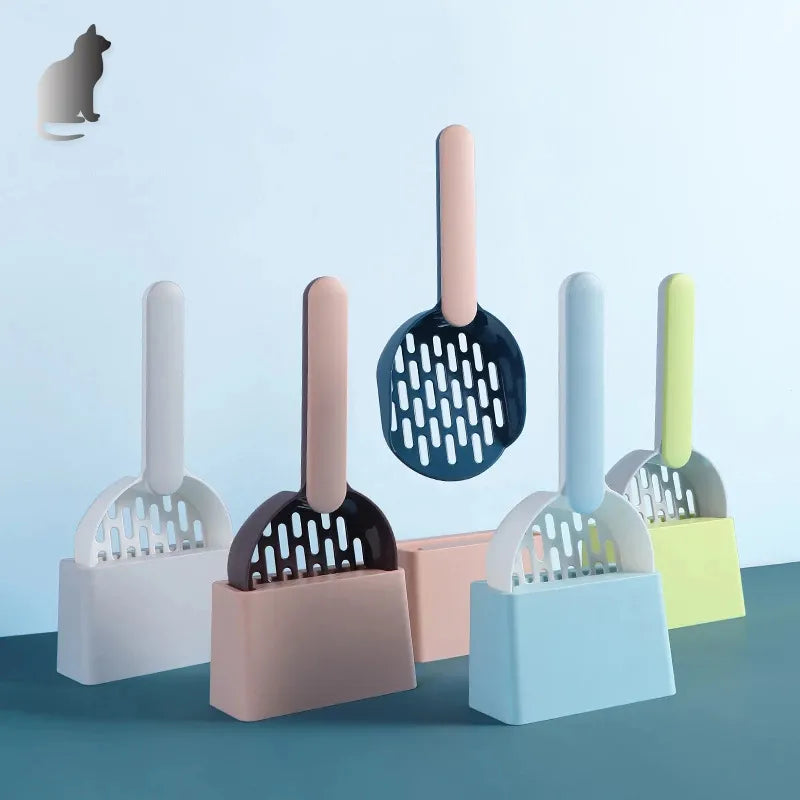 Cat Litter Scoop Plastic Cat Litter Shovel With Base Self Cleaning Cat Litter Box Shovel Kitten Toilet Clean Tools Cat Supplies