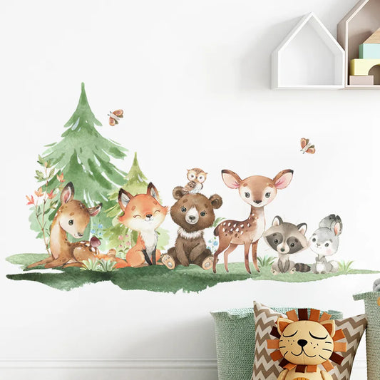 Forest Animals Theme Bear Deer Rabbit Children's Wall Stickers for Kids Room Baby Room Decoration Wallpaper Wall Decals Nursery