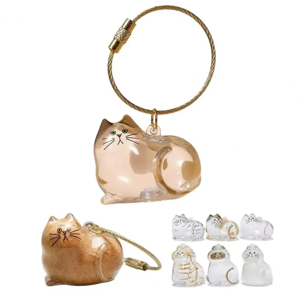 Transparent Pet Fur Keepsake Keychain Cat Hair Storage Bottle Pet Hair Container Pendant for Collecting Hair Pet Memorial Gift