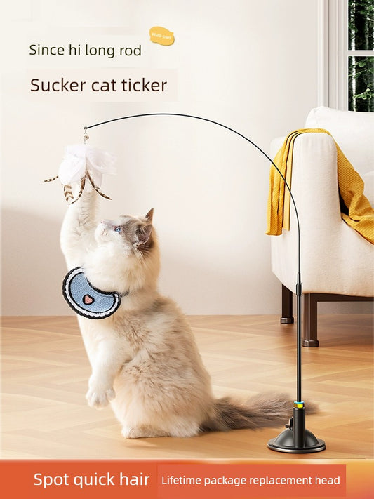 Cat Toy Cat Teaser Self-Hi Relieving Stuffy Handy Gadget with Suction Cup Long Brush Holder Pet Kitty Kittens