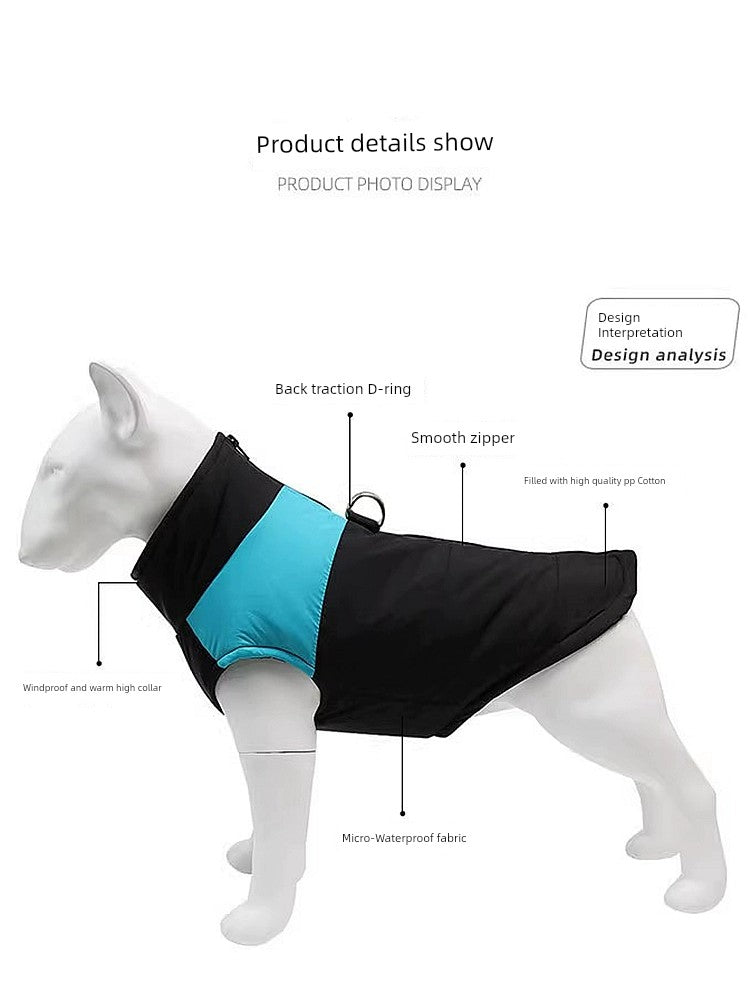 Pet Dog Clothes Large, Medium and Small Dogs Autumn and Winter Clothing Thick Windproof Waterproof Winter Cotton-Padded Coat Vest Hand Holding Rope