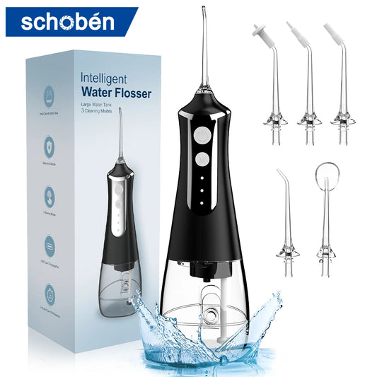 Schoben Dental Oral Irrigator Water Flosser Original Electric Oral Irrigator Dental 1400 Times/Min 5 Nozzles Water Flosser