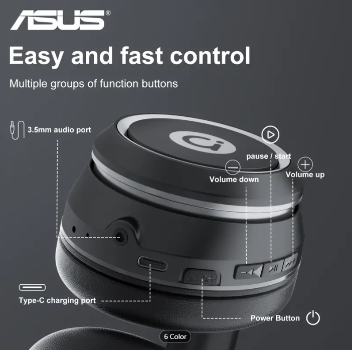 ASUS AS-D96 5.3 Wireless Earphone Headphones With Microphone Lightweight Folding Active Noise Reduction ANC HD Call Earphone