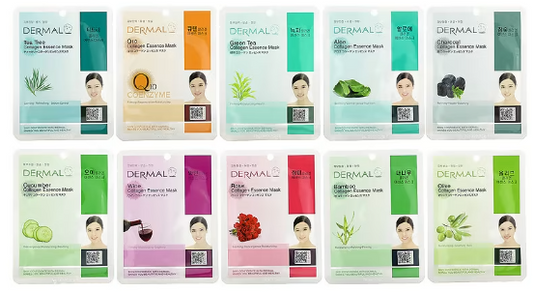 Dermal, Collagen Essence Sheet Masks, Calming, Assorted, 10 Sheet Masks, 0.81 oz (23 g) Each