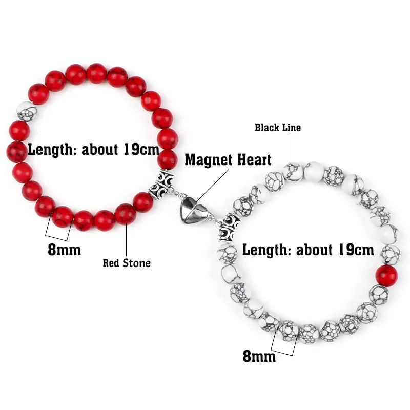 Hot Sale 2Pcs/Set Beads Bracelet For Lovers Natural Stone Distance Heart Magnet Couple Bracelets Friendship Fashion Jewelry Gift