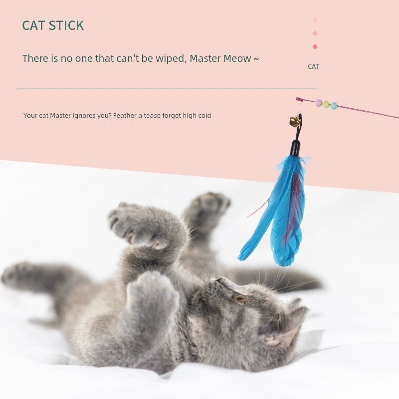Cat Teaser Bite-Resistant with Bell Feather Self-Hi Pet Cat Toy Steel Wire Super Long Brush Holder Cat Supplies Kittens