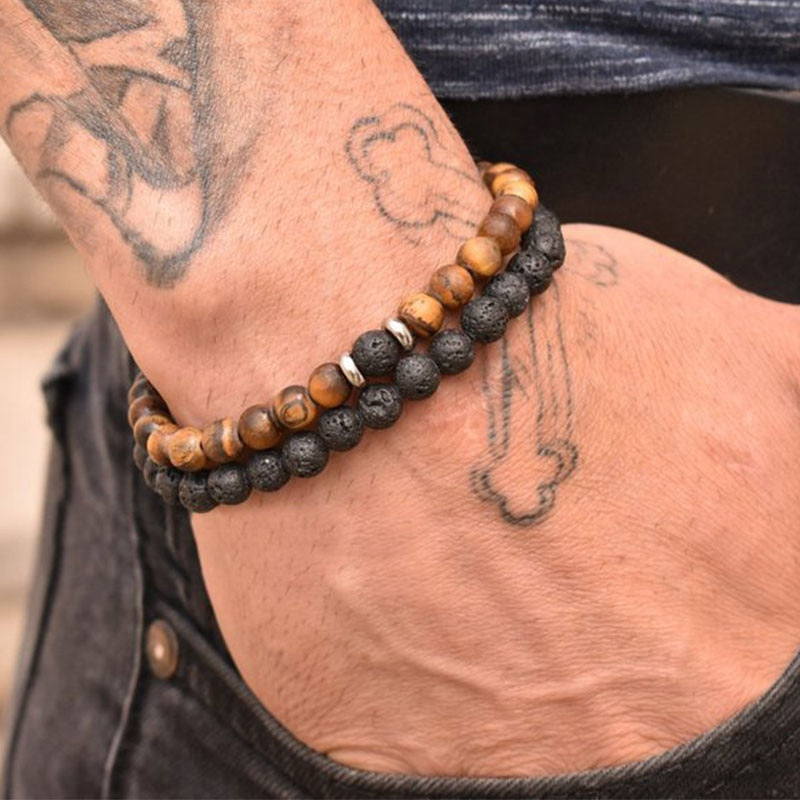 2Pcs/Set Couple’s Lava Stone Bead Bracelets for Unisex