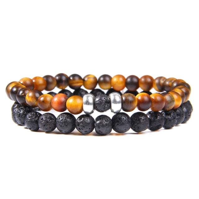 2Pcs/Set Couple’s Lava Stone Bead Bracelets for Unisex