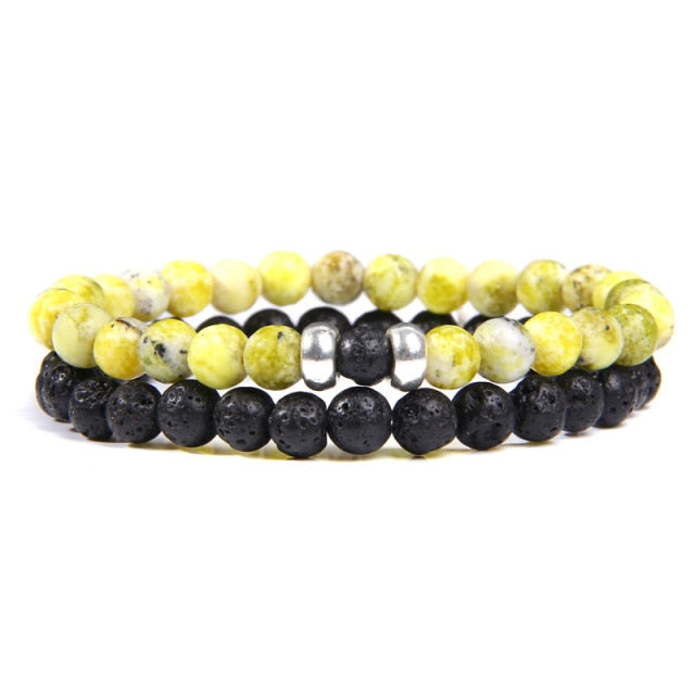 2Pcs/Set Couple’s Lava Stone Bead Bracelets for Unisex