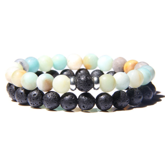 2Pcs/Set Couple’s Lava Stone Bead Bracelets for Unisex