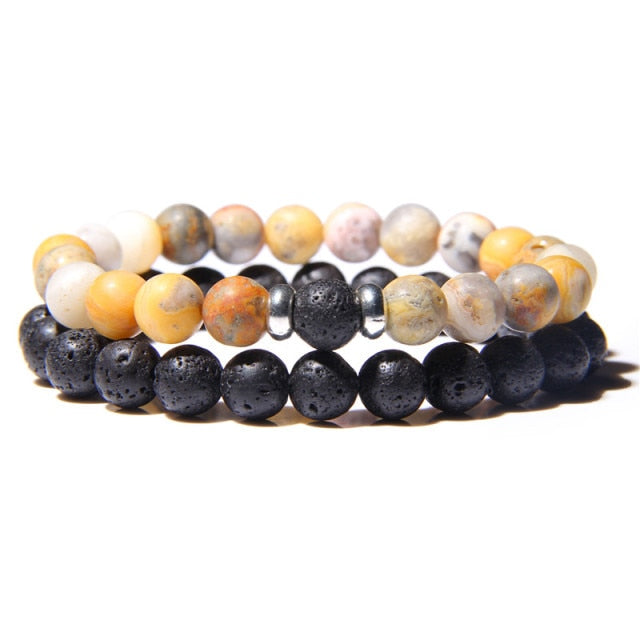 2Pcs/Set Couple’s Lava Stone Bead Bracelets for Unisex