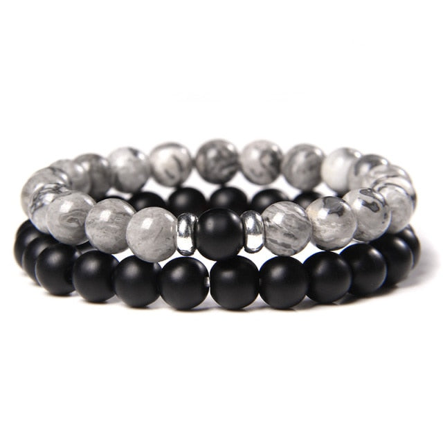 2Pcs/Set Couple’s Lava Stone Bead Bracelets for Unisex