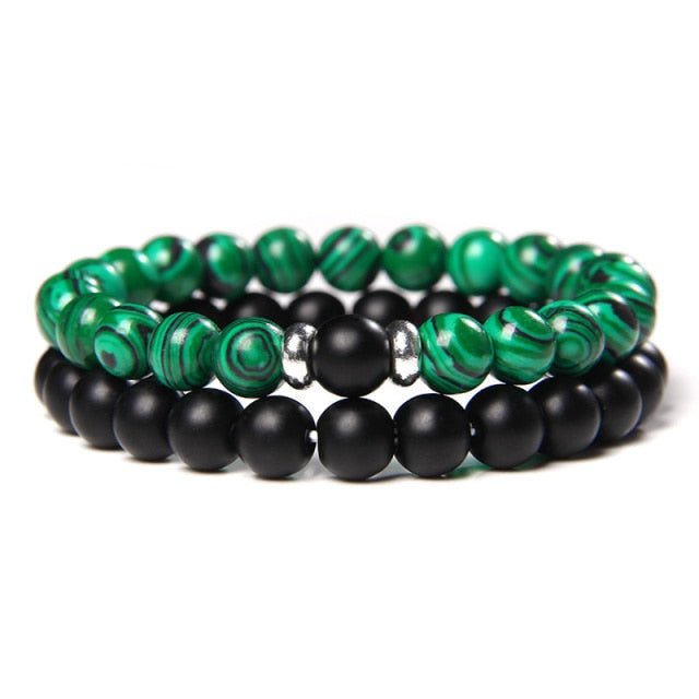 2Pcs/Set Couple’s Lava Stone Bead Bracelets for Unisex