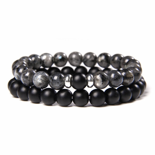 2Pcs/Set Couple’s Lava Stone Bead Bracelets for Unisex