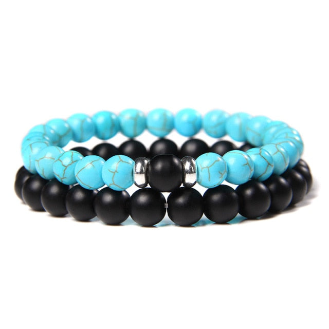 2Pcs/Set Couple’s Lava Stone Bead Bracelets for Unisex