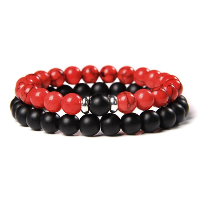 2Pcs/Set Couple’s Lava Stone Bead Bracelets for Unisex