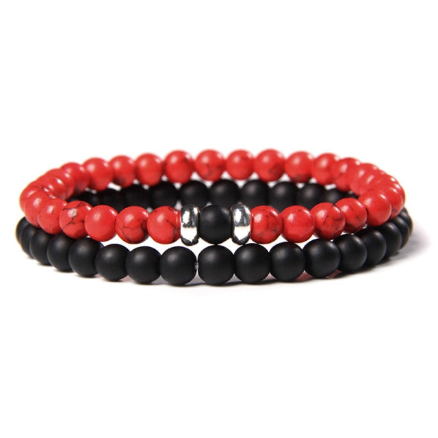 2Pcs/Set Couple’s Lava Stone Bead Bracelets for Unisex