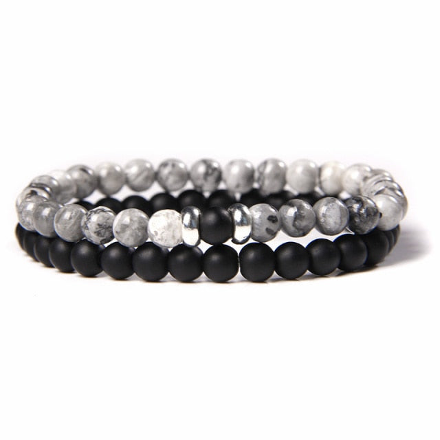 2Pcs/Set Couple’s Lava Stone Bead Bracelets for Unisex