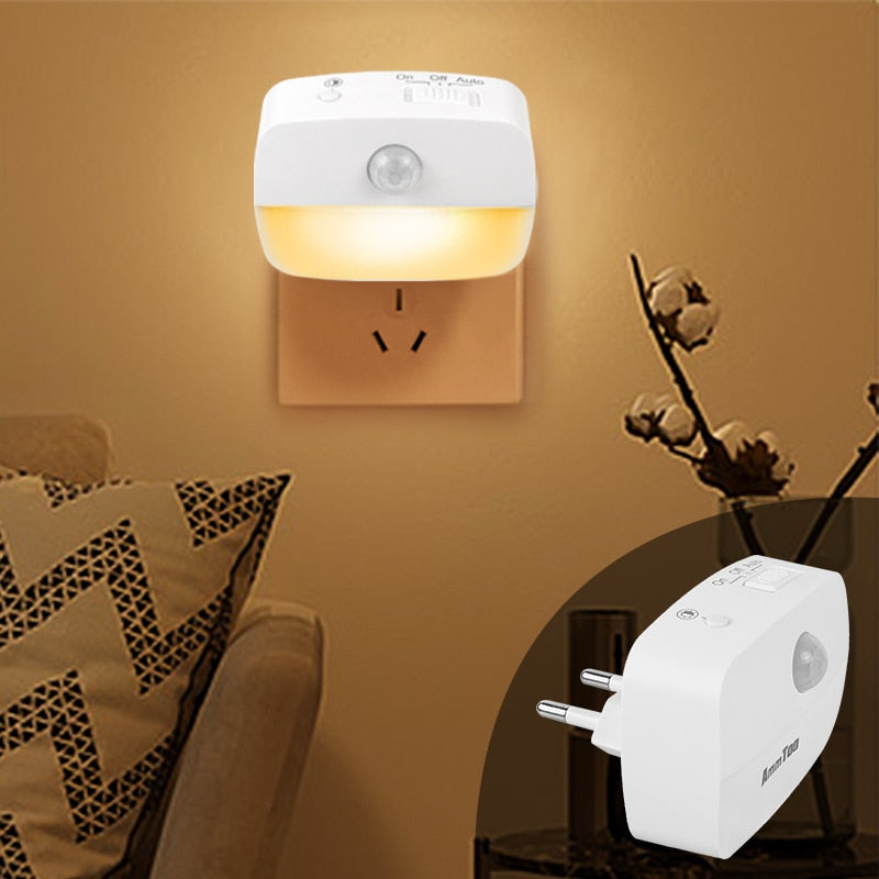 Motion Sensor Night Light EU Plug In 220V Battery Powered Motion Detector LED Night Lamp for Bedroom Closet Kitchen Toilet Stair