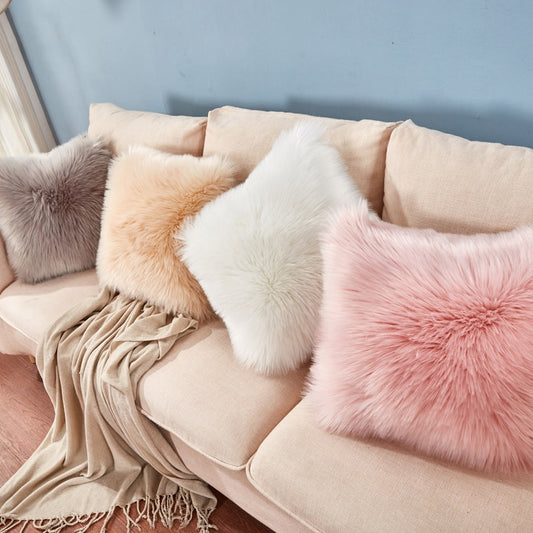 Nordic Faux Fur Cushion Cover Artificial Wool Throw Pillowcase Cushion Case Home Soft Living Room Bedroom Car Decorative 45x45cm