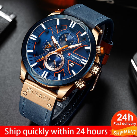 CURREN Men Watch Leather Brand Luxury Quartz Clock Fashion Chronograph Wristwatch Male Sport Military 8346 Relogio Masculino