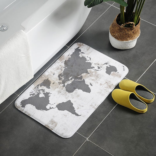 New Style World Map Printing Retro Floor Mats Flannel Entrance Door Mats Funny Living Room Kitchen Bathroom Anti-Slip Carpet Rug