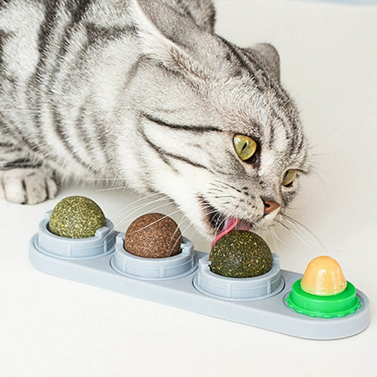 Pet Cat Catnip Wall Ball Cat Toy Catnip Balls Snack Healthy Rotatable Treats Toy Kitten Playing Chewing Cleaning Teeth Toys Food