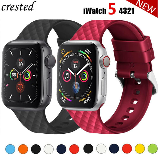 Silicone Strap for Apple watch band 44mm 40mm 45mm 41mm 38mm 42mm Rhombic pattern watchband bracelet iWatch series 3 4 5 se 6 7