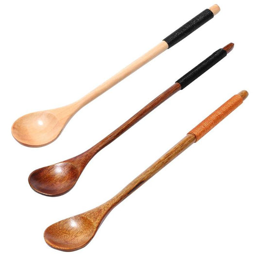 Long Handle Wood Spoon for Honey Rice Soup Dessert Coffee Tea Mixing Kitchen Utensil Tools Teaspoon Catering Bamboo Wooden Spoon