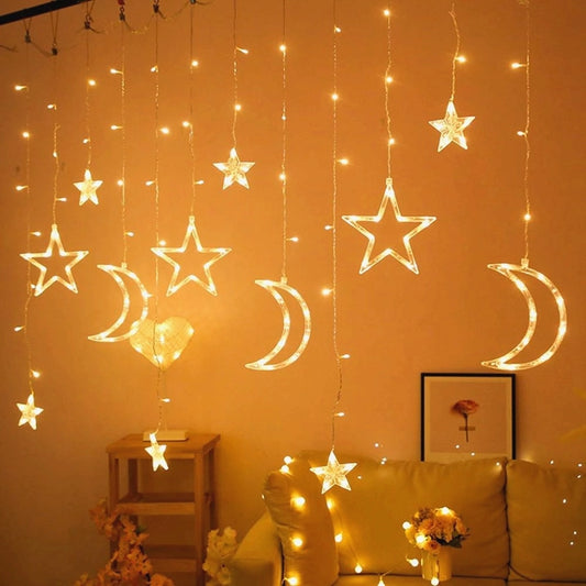 Star Moon Led Curtain Garland String Light EID Mubarak Ramadan Decorations for Home 2023 Islam Muslim Event Party Supplies Decor