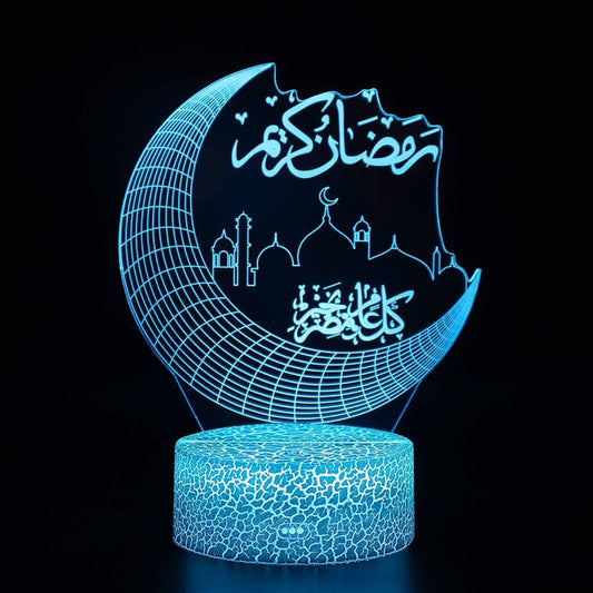 3D Ramadan LED Lights Acrylic EID Mubarak Muslim Decoration for Home Desktop Lights Moon Stars Remote Control Colorful EID Lamp