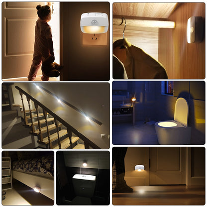 Motion Sensor Night Light EU Plug In 220V Battery Powered Motion Detector LED Night Lamp for Bedroom Closet Kitchen Toilet Stair