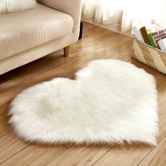 Shaggy Carpet Faux Wool 30x40cm Heart Shaped Carpet Chair Sofa Cushion Living Room Bedroom Decorative Floor Mats