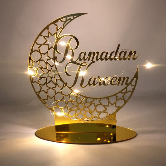 Eid Mubarak Gold Silver Acrylic Ornament Hollow Out Ramadan Kareem Eid Party Decoration Muslim Islamic Festival Home Supplies